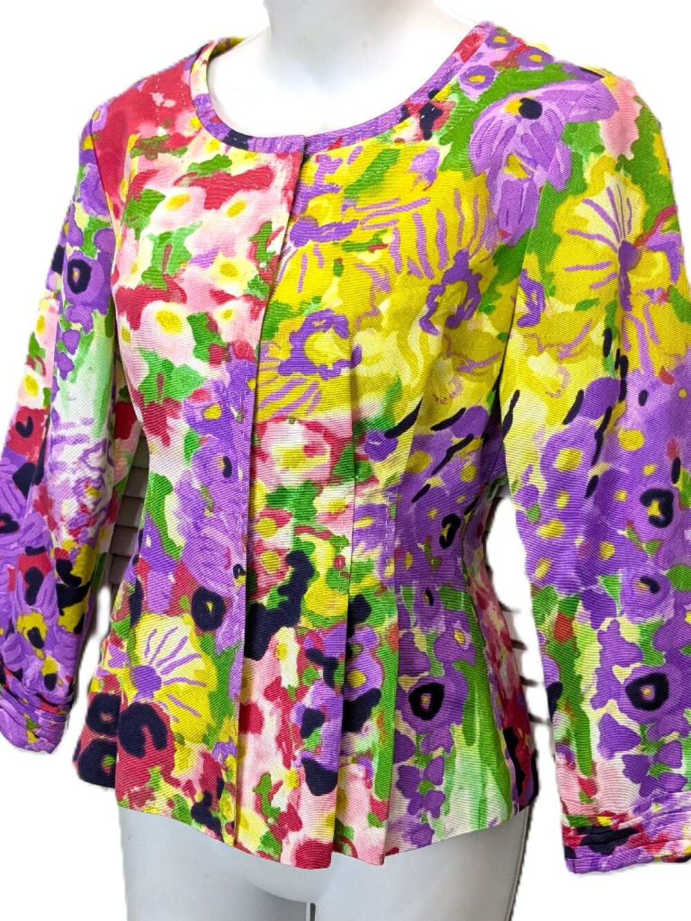 Elie Tahari Floral Summer Blazer Jacket Snap Front Lined Sz 4 Tailored